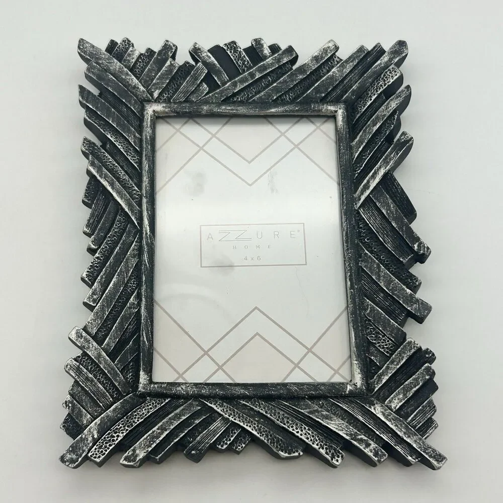 Azure Home 4x6 Decorative Picture Frame Black Silver Distressed Textured Frame